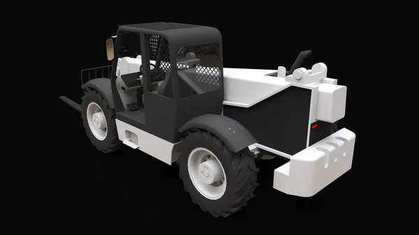 黒い背景にフォークリフトトラック 3Dレンダリング — ストック写真
