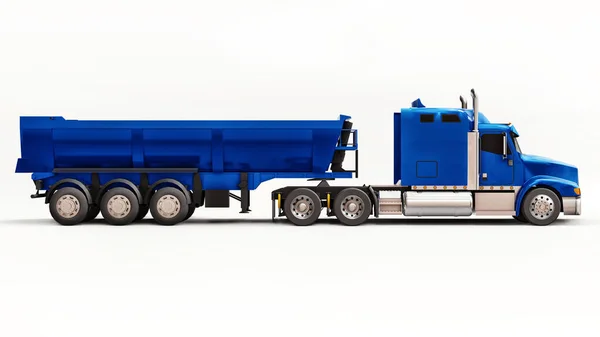 Grote Blauwe Amerikaanse Truck Met Een Trailer Type Dump Truck — Stockfoto