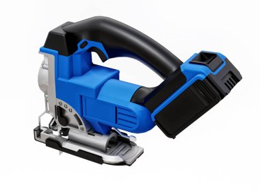 Alet, beyaz izole bir zemin üzerinde mavi elektrikli bir yapboz. 3d oluşturma