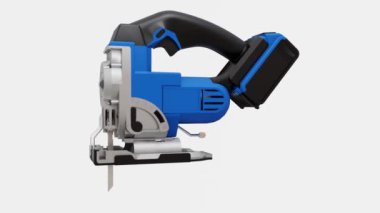 Alet, beyaz izole bir zemin üzerinde mavi elektrikli bir yapboz. 3d oluşturma.