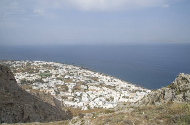 Kamari köyünün Adası Santorini, Greec üzerinde (gelen Antik Thira) Upperview