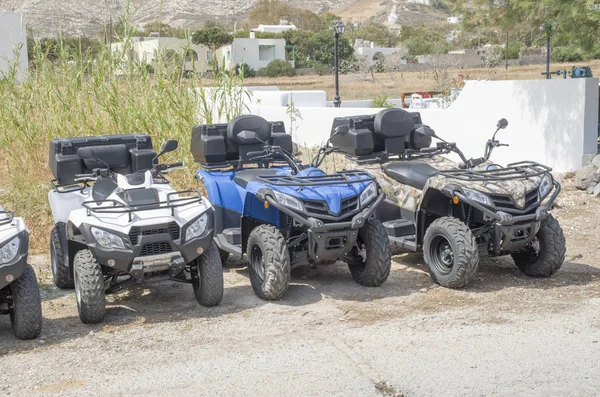 Neue Bunte Atvs Vermieten Santorini Griechenland — Stockfoto