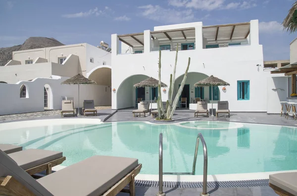 Piscina Moderno Hotel Luxo Santorini Greec — Fotografia de Stock