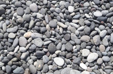 Birçok gri ve siyah çakıl beac üzerinde