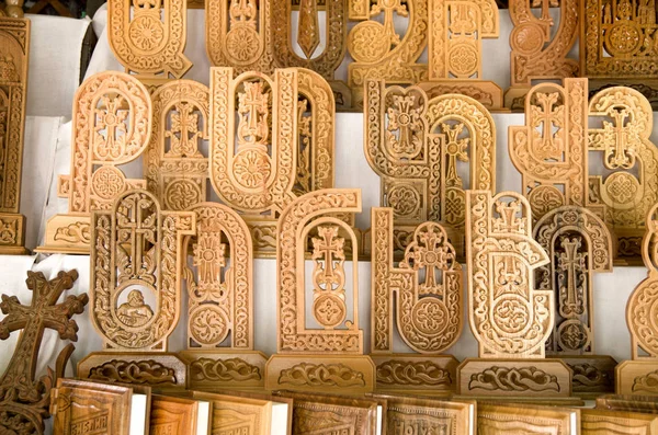 Armenian wood-carved book and letters, Yereva