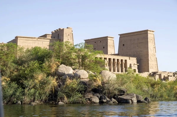 Temple Isis Philae Aswan Boat Egyp — Stock Photo, Image