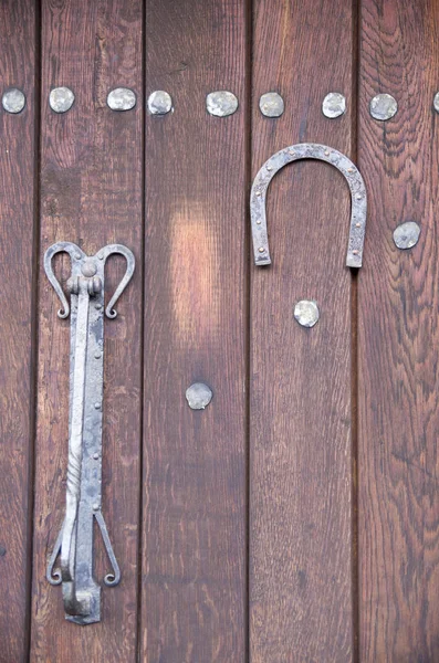 Oude Decoratieve Deur Knocker Hoefijzer Houten Deur Bulgarije Europ — Stockfoto