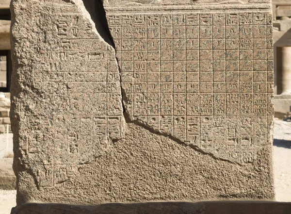Antiguo calendario egipcio grabado en la pared de piedra del Templo o Imágenes de stock libres de derechos