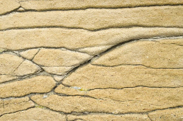 Grès jaune fissuré sur la plage — Photo