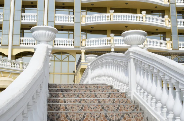Part of the facade of luxury hotel with terrace and staircase — Stock Photo, Image