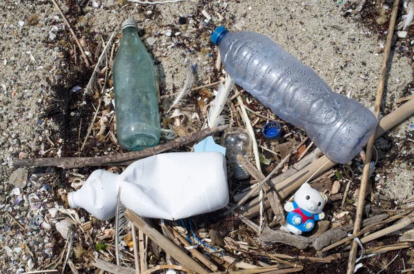 Müll Strand Großaufnahme Europ — Stockfoto