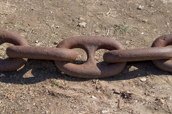Old Big Rough Rusty Chain Close — Stock Photo, Image