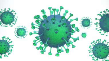 Corona virüsü COVID-19 virüs SARS-CoV-2 konsepti - Coronavirus influenza arka planı tehlikeli grip vakaları olarak pandemik tıbbi risk Microscope virüsü - 3D