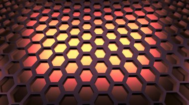 Altın Altıgen arkaplan - Altın Koyu Metalik - 3D illüstrasyon