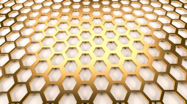 Altın Altıgen arkaplan - Altın Koyu Metalik - 3D illüstrasyon