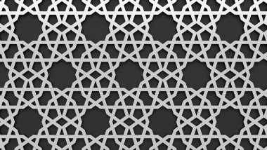 İslami şablon süsü, Pers güdüsü. 3 boyutlu ramazan İslami elementler. Geometrik dairesel süs arap sembolü. Silver ve Gray 'in soyut geçmişi. 3d illüstrasyon