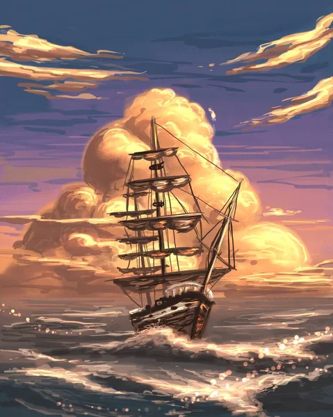 Schip Zee Bij Zonsondergang — Stockfoto