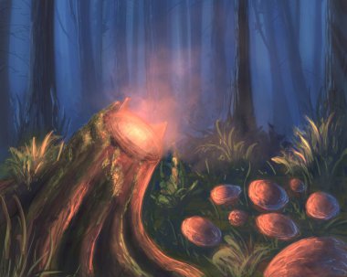 Ormandaki yaşlı ağaç kütüğü