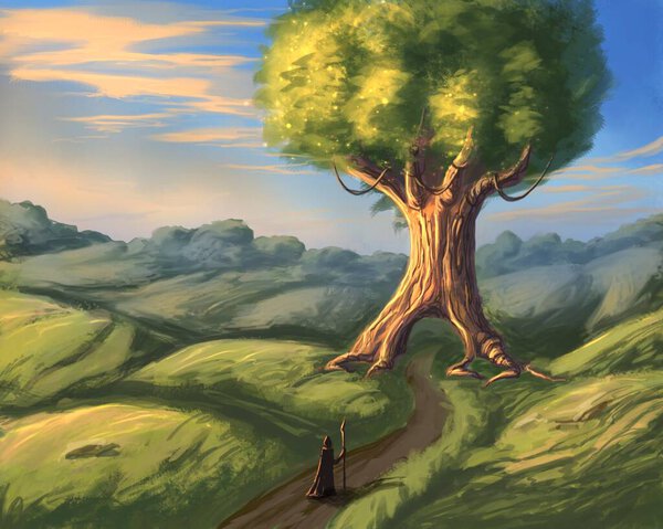Landscape with huge fantasy tree