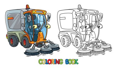 Komik küçük süpürmek araba boyama kitabı gözlü