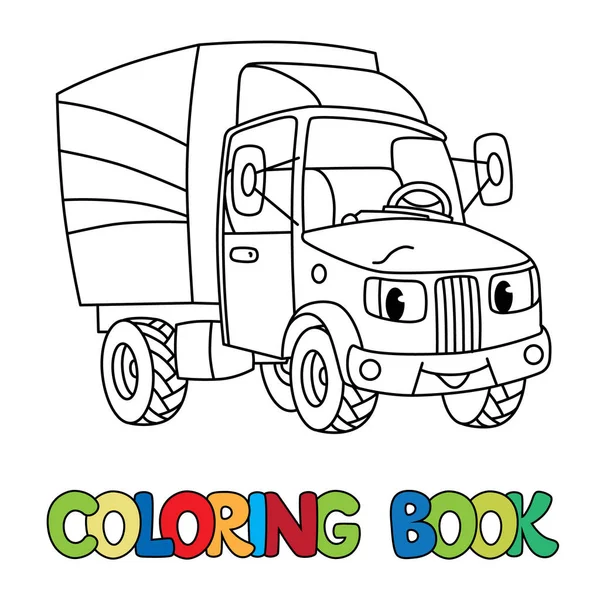 Carrinho postal pequeno engraçado com olhos. Livro para colorir —  Vetores de Stock