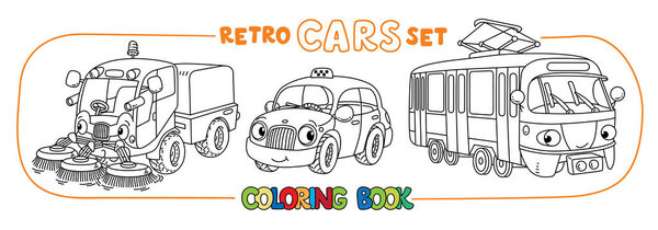 Funny small retro cars with eyes