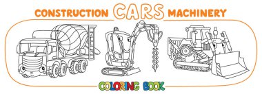 Funny constuction cars set. Coloring book clipart