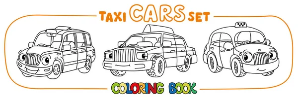 Pequeños coches de taxi divertido conjunto. Libro para colorear — Archivo Imágenes Vectoriales