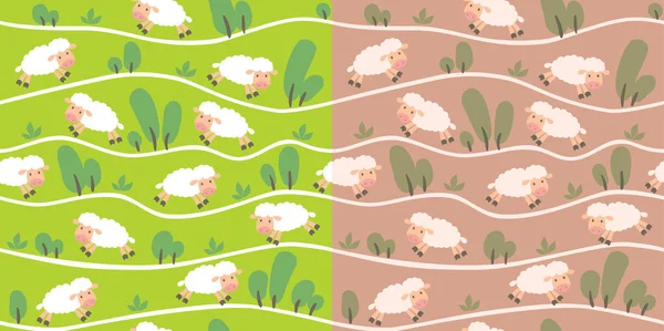 Naadloze patroon met grappige sheeps gelegen op de heuvels — Stockvector