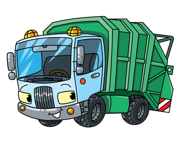 Lustiges Müllwagen-Auto mit Augen. Kommunale Maschinen — Stockvektor