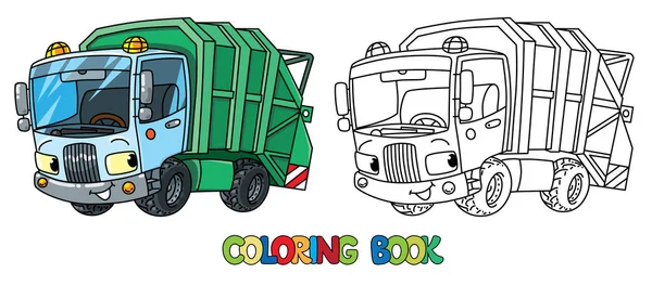 Komik çöp kamyonu araba gözleri olan. Boyama kitabı