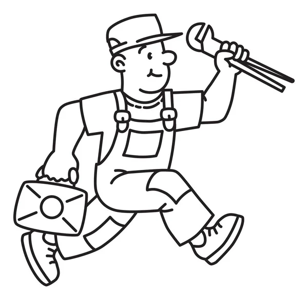 Klempner oder Reparateur mit den Werkzeugen läuft — Stockvektor
