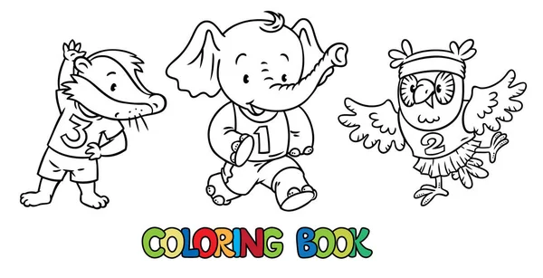 Badger, elephant and owl doing exercises. Sport. — Stock Illustration Badger, elephant and owl doing exercises. Sport. Vector Graphics