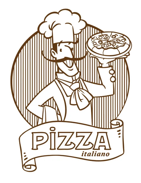 Legrační italský kuchař s pizzou. Návrh znaku — Stockový vektor