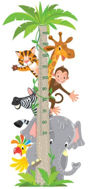 Giraffe, monkey, tiger. Meter wall or height chart clipart