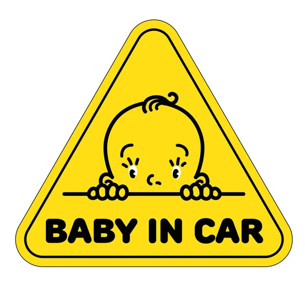 Baby in auto sticker. Grappig gezicht van jongen of meisje — Stockvector