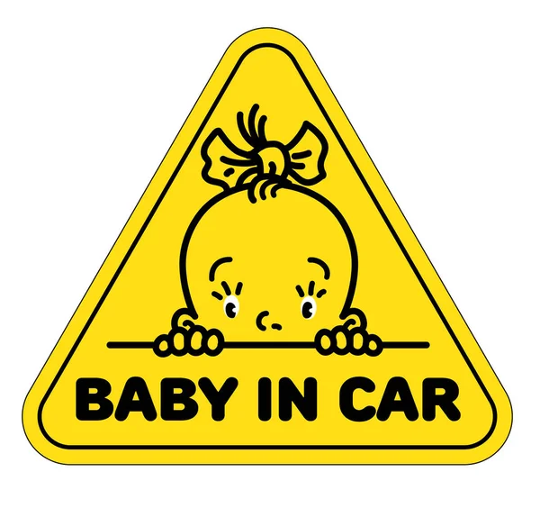 Το μωρό στο αυτοκίνητο αυτοκόλλητο. Αστείο πρόσωπο μικρό κορίτσι. — Διανυσματικό Αρχείο