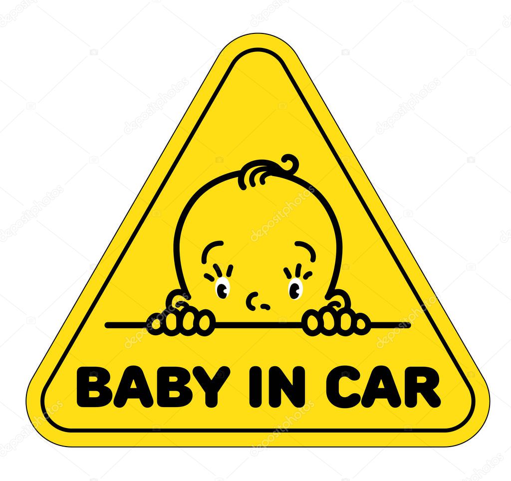 Baby in car sticker. Funny face of boy or girl