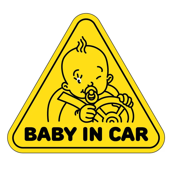孩子在车里后车窗贴纸或标牌 — 图库矢量图片