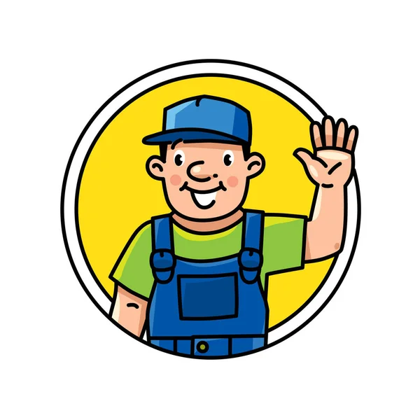 有趣的水管工, 修理工或工人。会徽或图标 — 图库矢量图片