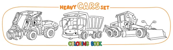 Funny heavy machinery transport coloring book set — Stock Vector