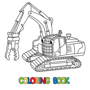 Komik küçük Ekskavatör gözleri olan. Boyama kitabı