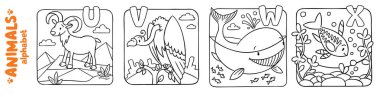 Animals alphabet or ABC. Coloring book set clipart