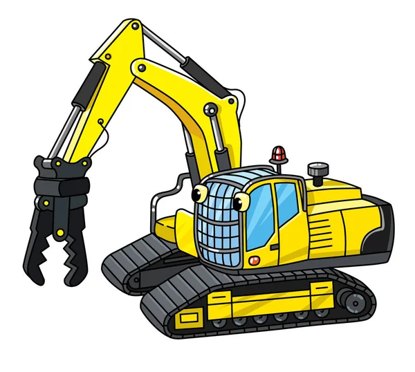 Funny small excavator with eyes. Coloring book — Stock Vector