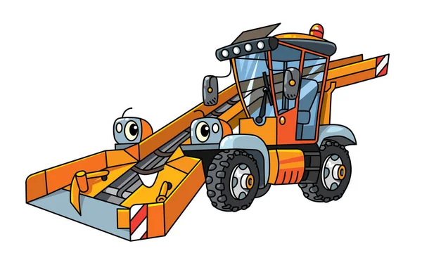 Funny snowthrower voiture avec des yeux. Voitures municipales — Image vectorielle