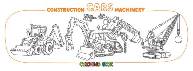 Komik küçük buldozer çok aracı kitap seti boyama