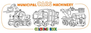 Funny small municipal cars. Coloring book set clipart