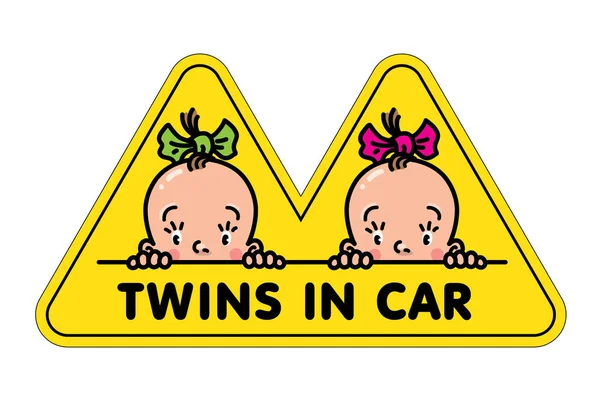 Zwillinge in Autoaufklebern. Fasen von Baby-Mädchen und Logo — Stockvektor