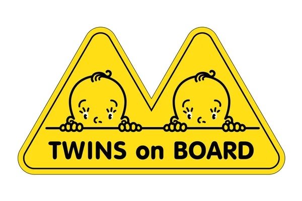Tweeling in autoklever met VL. Fases van baby jongens en logo — Stockvector