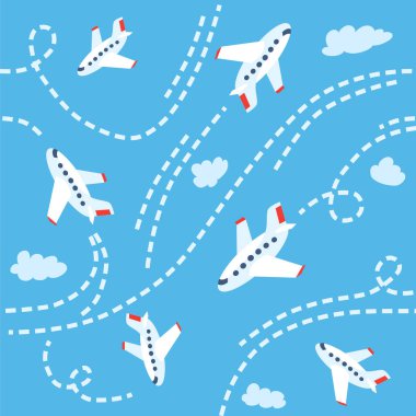 Seamless pattern with funny planes in the sky clipart